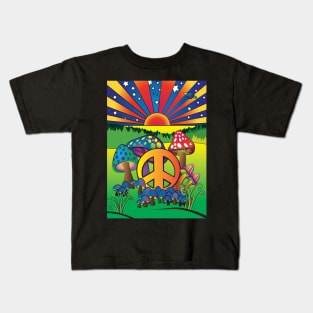 Psychedelic Mushrooms with Peace Sign Kids T-Shirt